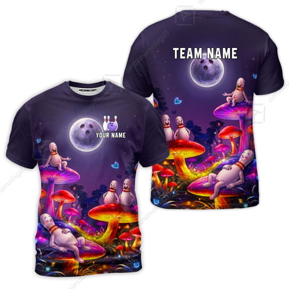 Custom Bowling Jersey Polo Shirt, Psychedelic Magic Mushroom Forest, Custom Bowling Jersey Team Shirt For Players With Name and Team Name