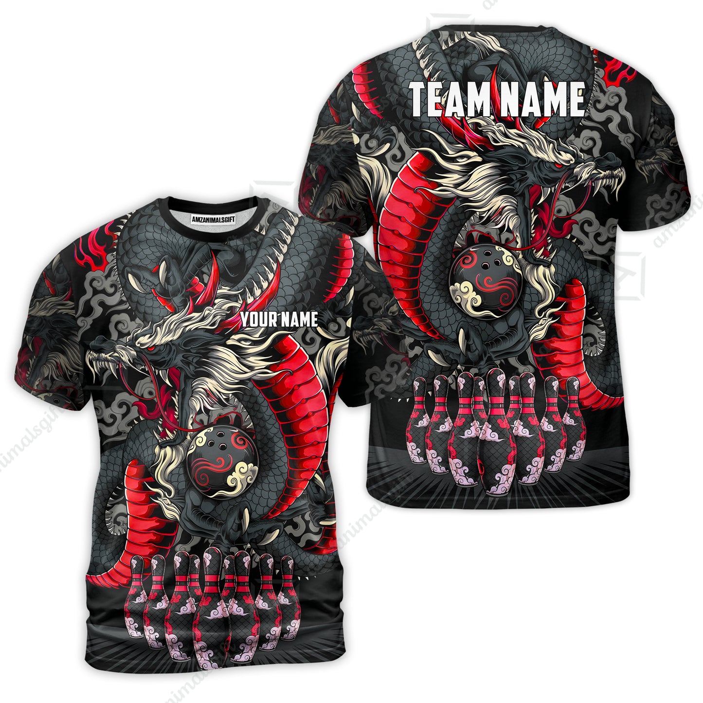 Custom Bowling Jersey Polo Shirt, Oriental Jade Dragon & Classic Clouds, Custom Bowling Jersey Team Shirt For Players With Name & Team Name