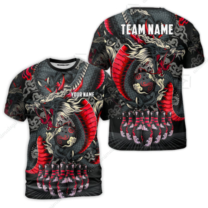 Custom Bowling Jersey Polo Shirt, Oriental Jade Dragon & Classic Clouds, Custom Bowling Jersey Team Shirt For Players With Name & Team Name