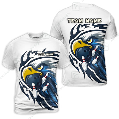 Custom Bowling Jersey Polo Shirt, Majestic Blue Eagle Mascot, Custom Bowling Jersey Team Shirt For Players With Name and Team Name