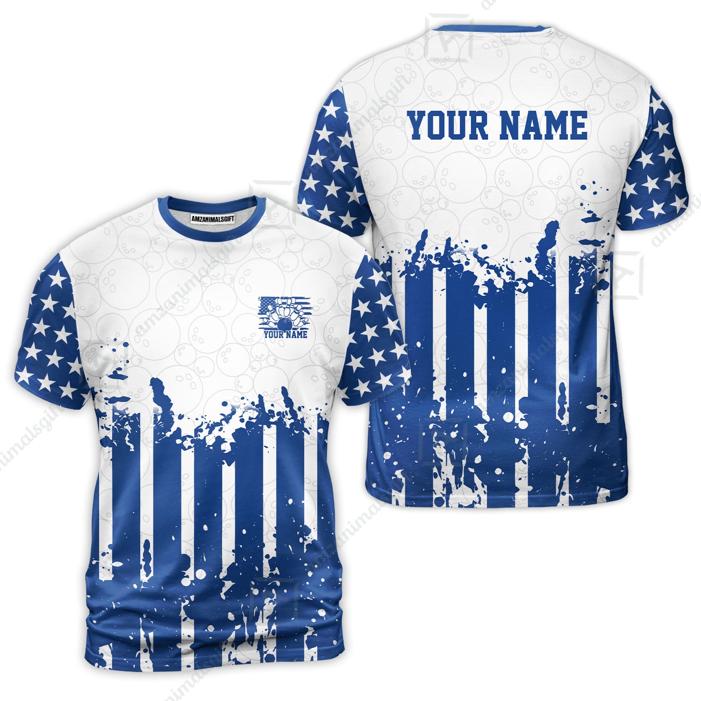 Custom Bowling Jersey Polo Shirt, Distressed Stars and Stripes Grunge, Custom Bowling Jersey Team Shirt For Players With Name and Team Name