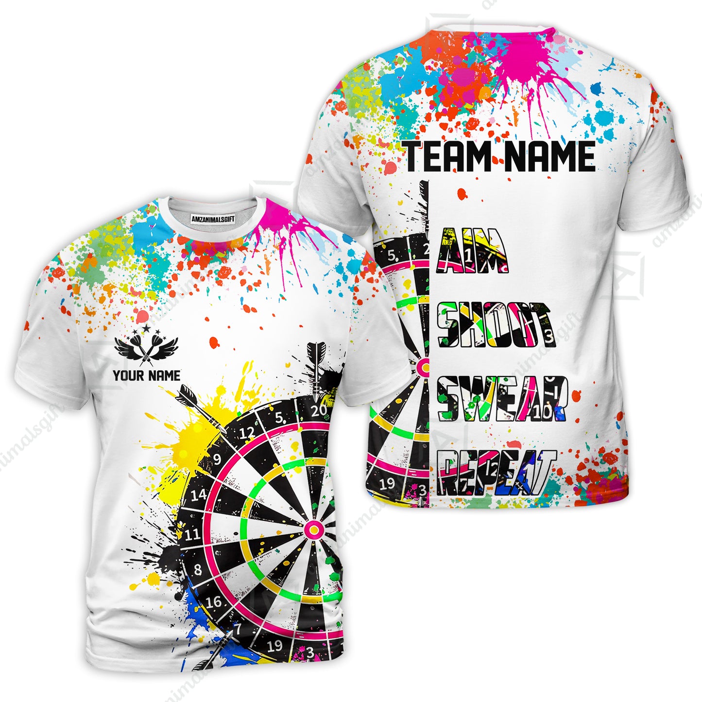 Custom Funny Dartboards Colorful Paint Quarter Zip Polo Team Shirts, Custom Aim Shoot Swear Repeat Darts Team Jerseys Uniform - White
