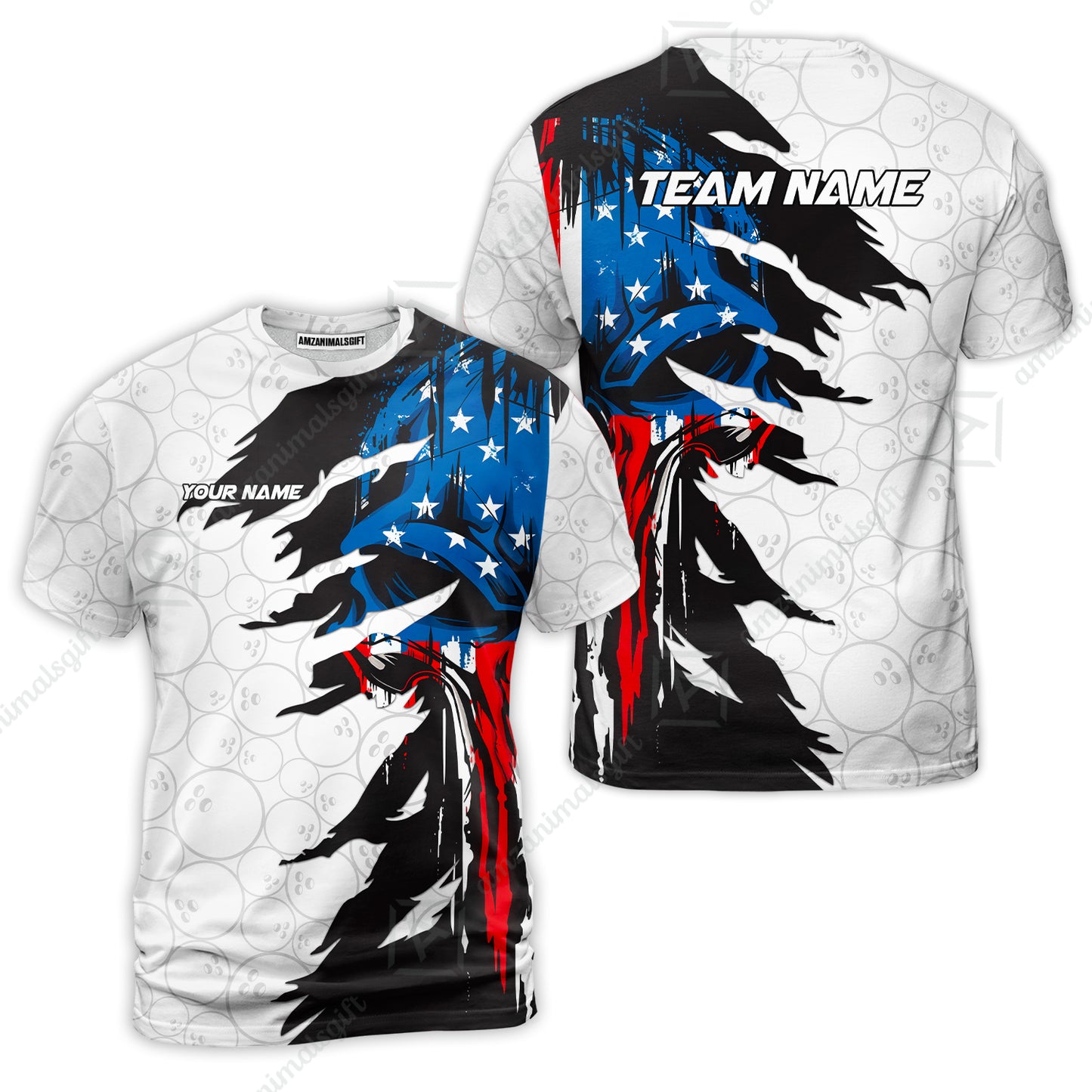 Custom Bowling Jersey Polo Shirt, Grunge USA Flag Bowling Custom Bowling Jersey Team Shirt For Players With Name & Team Name