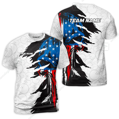 Custom Bowling Jersey Polo Shirt, Grunge USA Flag Bowling Custom Bowling Jersey Team Shirt For Players With Name & Team Name