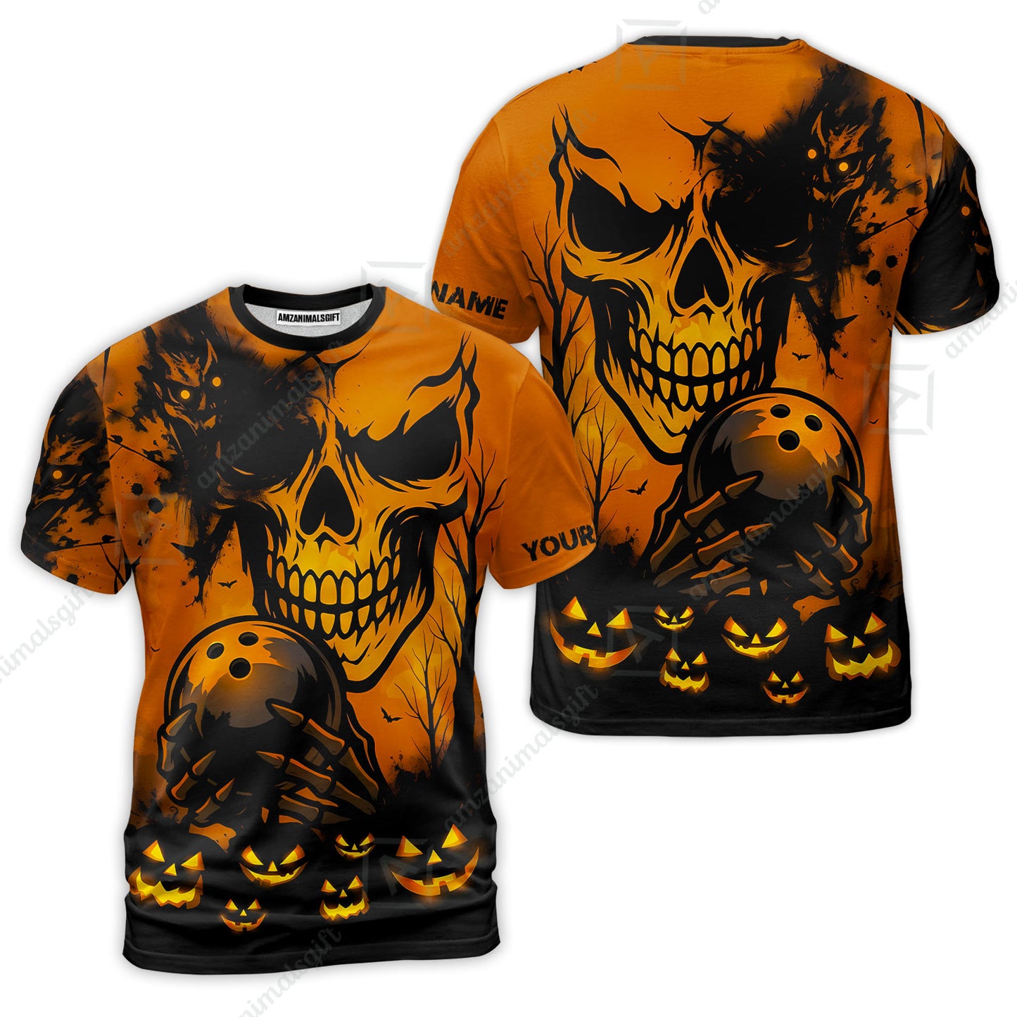 Custom Bowling Jersey Polo Shirt, Pumpkins Skull Halloween, Custom Bowling Jersey Team Shirt For Players With Name & Team Name