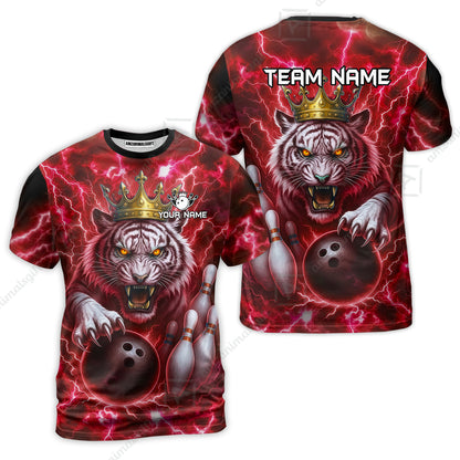 Custom Bowling Team Quarter-Zip Polo Shirt, Bowling White Tiger Lighting Shirt, Personalized Team Shirt with Custom Name