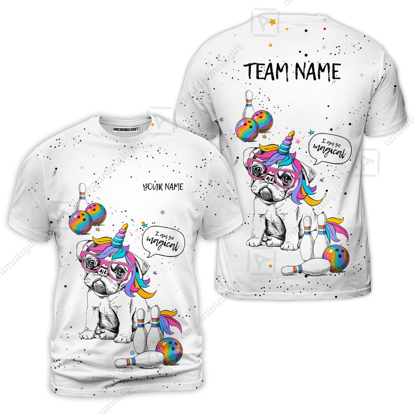 Custom Bowling Jersey Polo Shirt, Pug Bowling I Am So Magical, Custom Bowling Jersey Team Shirt For Players With Name and Team Name
