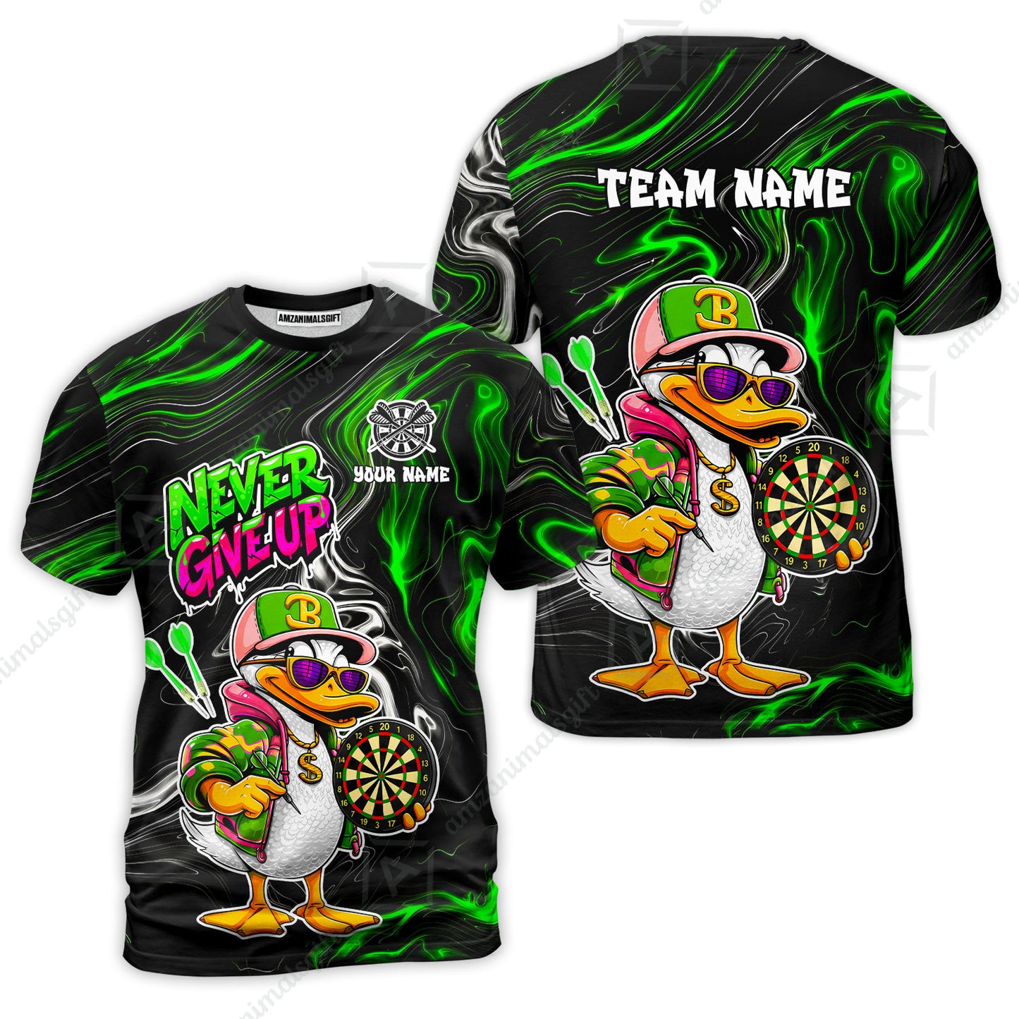 Customized Darts Team Jersey, Duck Never Give Up, Personalized Darts Name And Team Name