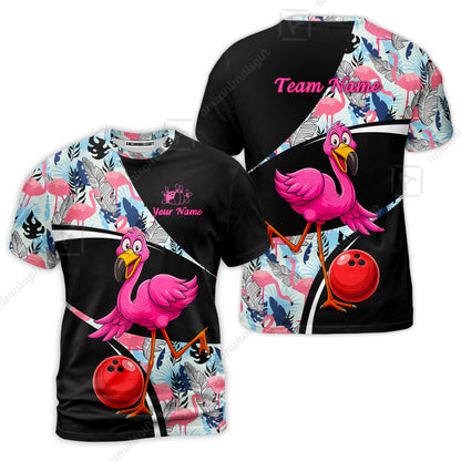 Custom Funny Cartoon Flamingo Bowling Jersey Polo Shirt, Custom Funny Cartoon Flamingo Bowling Jersey Team Shirt For Players With Name & Team Name