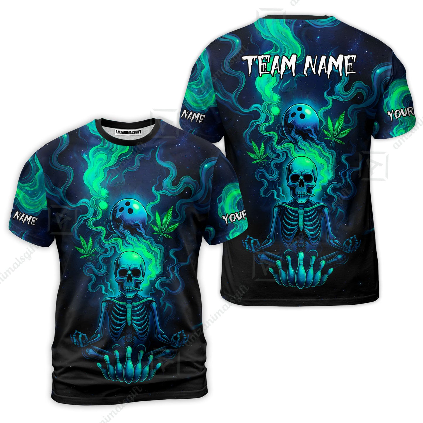 Custom Bowling Team Unisex Polo Shirt, Neon Skull CNB Bowling Custom Shirt Featuring Personalized Name and Team Name