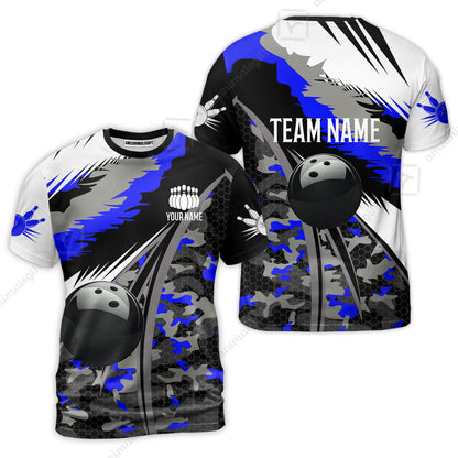 Custom Bowling Team Jersey, Personalized Long Sleeve Jersey Shirt Camo Bowling Shirt with Name & Team Name