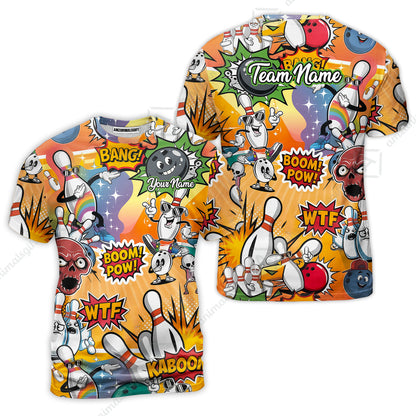 Custom Bowling Jersey Polo Shirt, Pop Art Bowling Blast Custom Bowling Jersey Team Shirt For Players With Name & Team Name