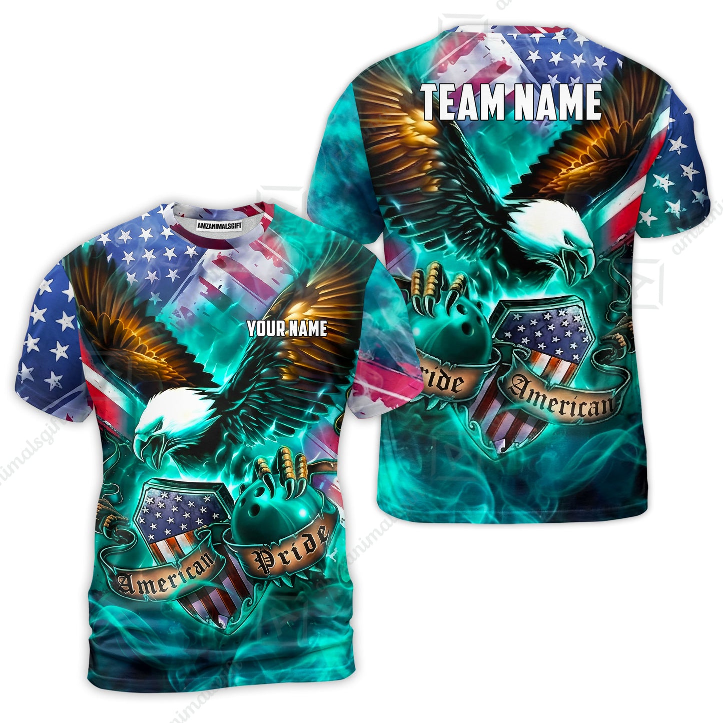 Custom Bowling Jersey Polo Shirt, American Pride Eagle, Personalized Name & Team Name