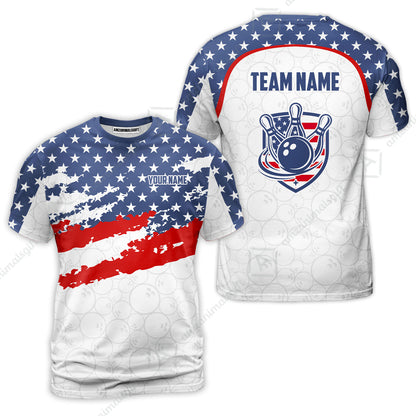 Custom Bowling Jersey Polo Shirt, America Star Flag Bowling, Custom Bowling Jersey Team Shirt For Players With Name & Team Name