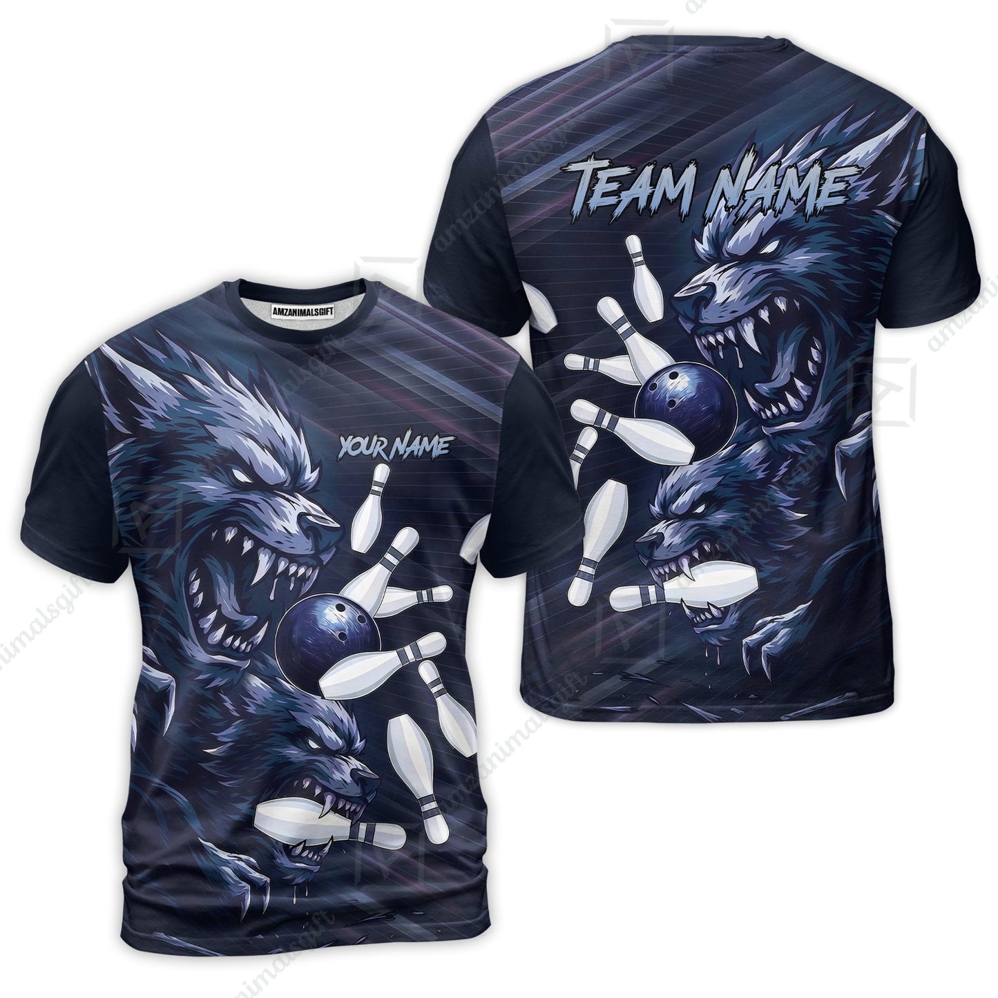 Custom Bowling Jersey Polo Shirt, Wolf Biting Bowling Pin Custom Bowling Jersey Team Shirt For Players With Name & Team Name