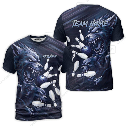 Custom Bowling Jersey Polo Shirt, Wolf Biting Bowling Pin Custom Bowling Jersey Team Shirt For Players With Name & Team Name