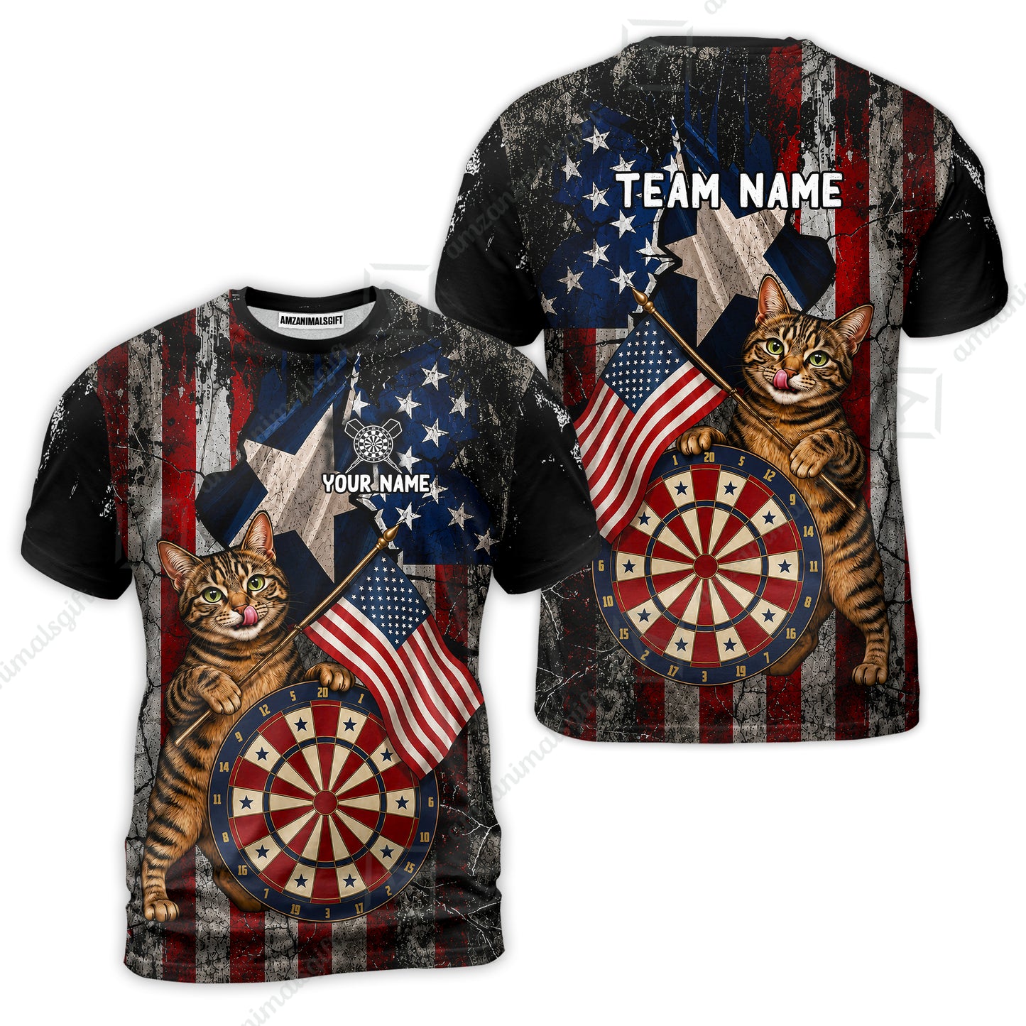Custom Dart Jersey Team Shirt For Players, American Flag and Alley Cats, Personalize Name and Team Name