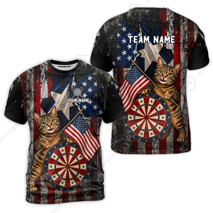 Custom Dart Jersey Team Shirt For Players, American Flag and Alley Cats, Personalize Name and Team Name