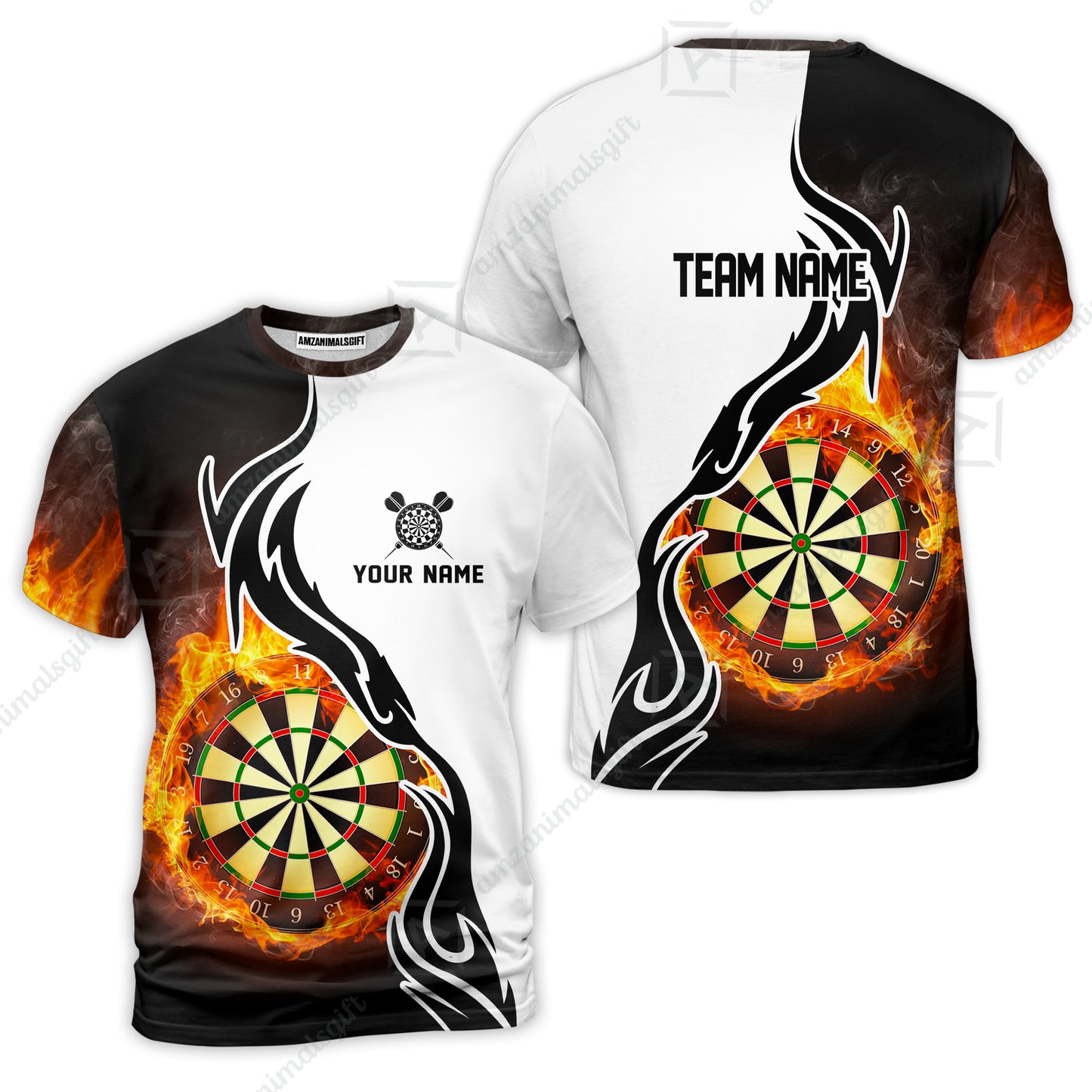 Custom  Fire Pattern Darts Team Jersey Unisex Polo Shirts, Custom flame Pattern Darts Team Jerseys Uniform