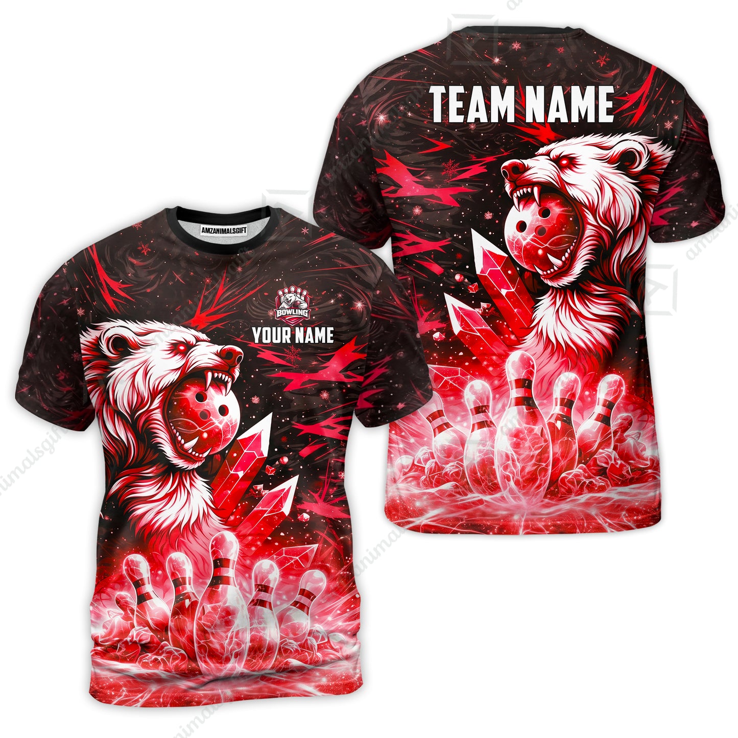 Custom Bowling Jersey Polo Shirt, Arctic Bear & Crystal Galaxy, Custom Bowling Jersey Team Shirt For Players With Name & Team Name