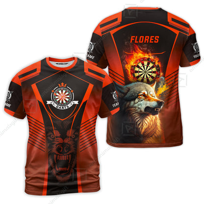 Custom Name Darts Men Polo Shirt, Orange Wolf Dartboard Personalized Polo Shirts, Gift For Men, Darts Lovers, Darts Players