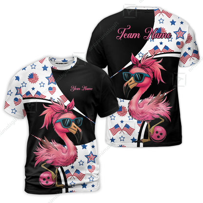 Custom Flamingo America Flag Bowling Jersey Polo Shirt, Custom Flamingo America Flag Bowling Jersey Team Shirt For Players With Name & Team Name