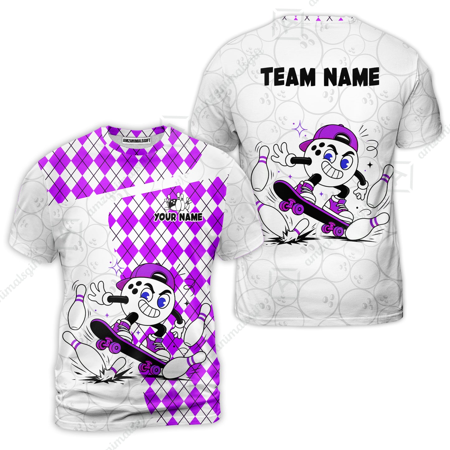 Custom Bowling Jersey Polo Shirt, Skateboarder Bowling Ball Mascot, Custom Bowling Jersey Team Shirt For Players With Name and Team Name