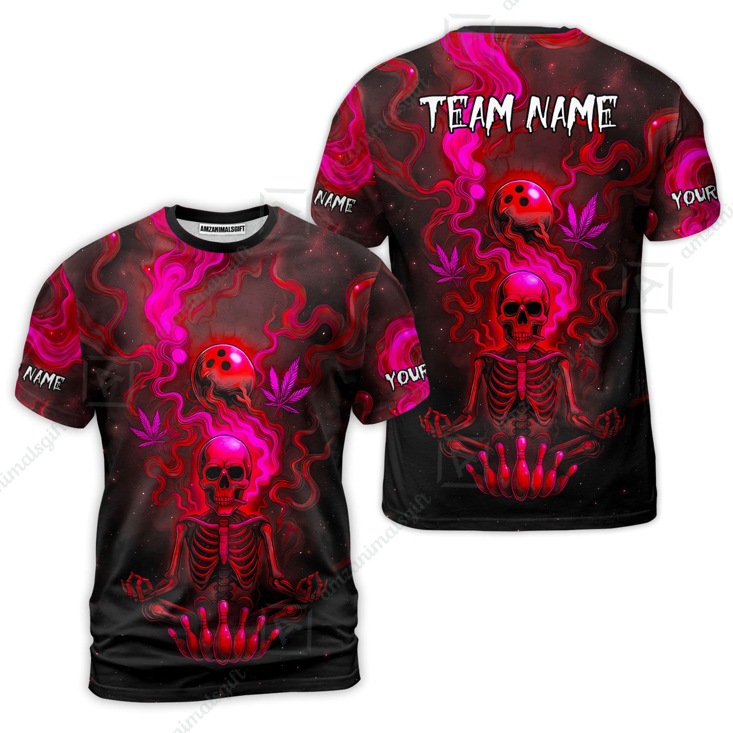 Custom Bowling Team Unisex Polo Shirt, Neon Skull CNB Bowling Custom Shirt Featuring Personalized Name and Team Name