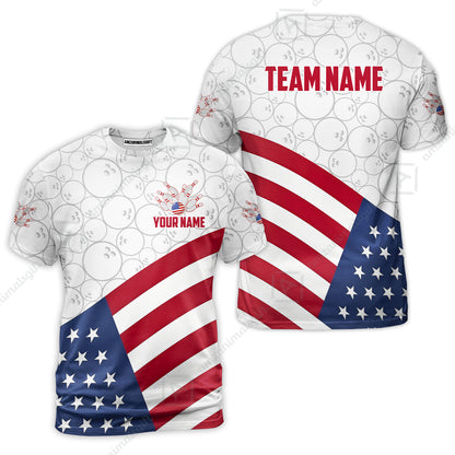 Custom Bowling Jersey Polo Shirt, Classic US Flag Diagonal Stars and Stripes, Custom Bowling Jersey Team Shirt For Players With Name and Team Name