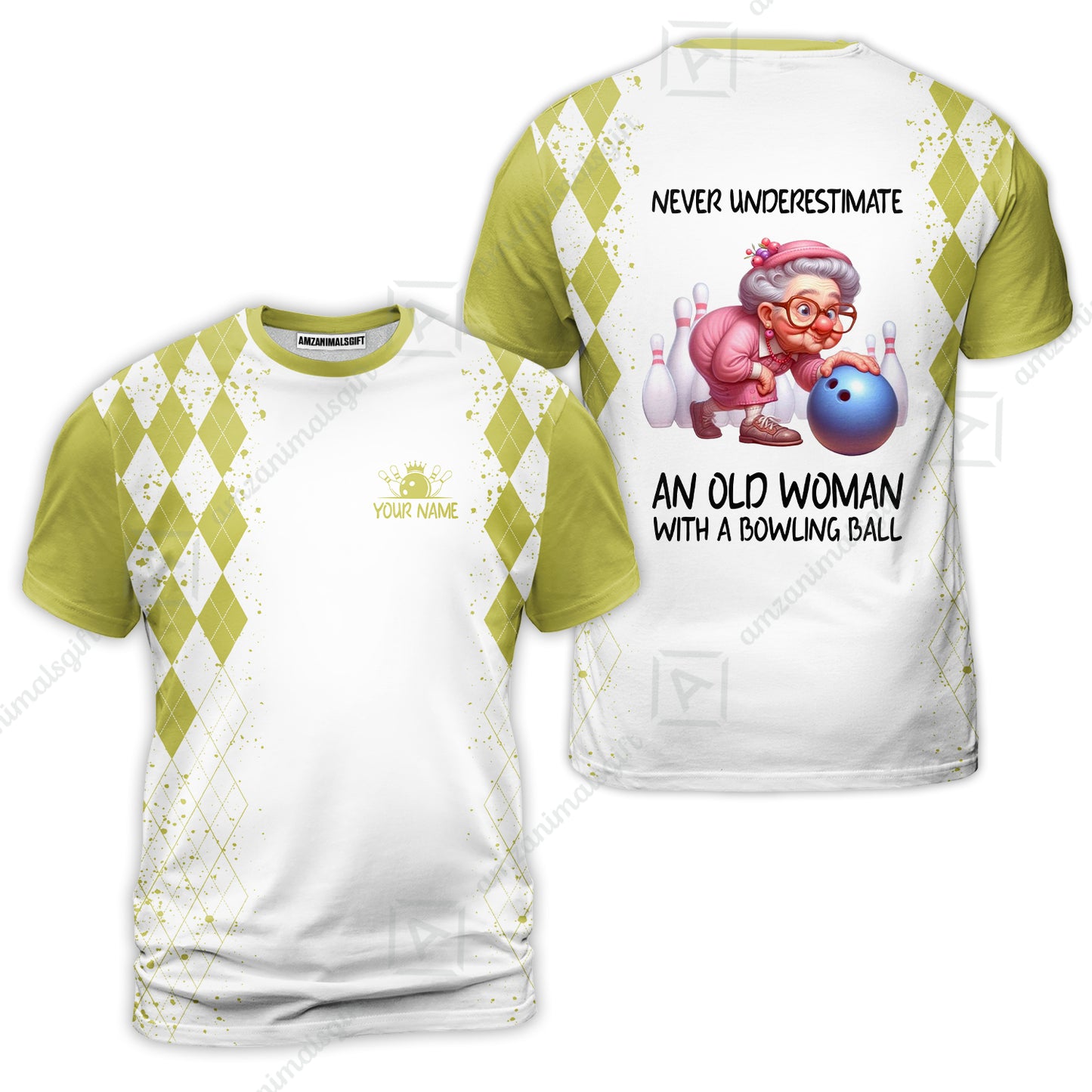 Custom Bowling Jersey Polo Shirt, Never Underestimate An Old Woman With A Bowling Ball, Personalized Name & Team Name