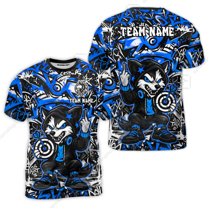 Customized Darts Team Uniform Shirt, Cool Cartoon Wolf With Dartboard, Personalized Name And Team Name