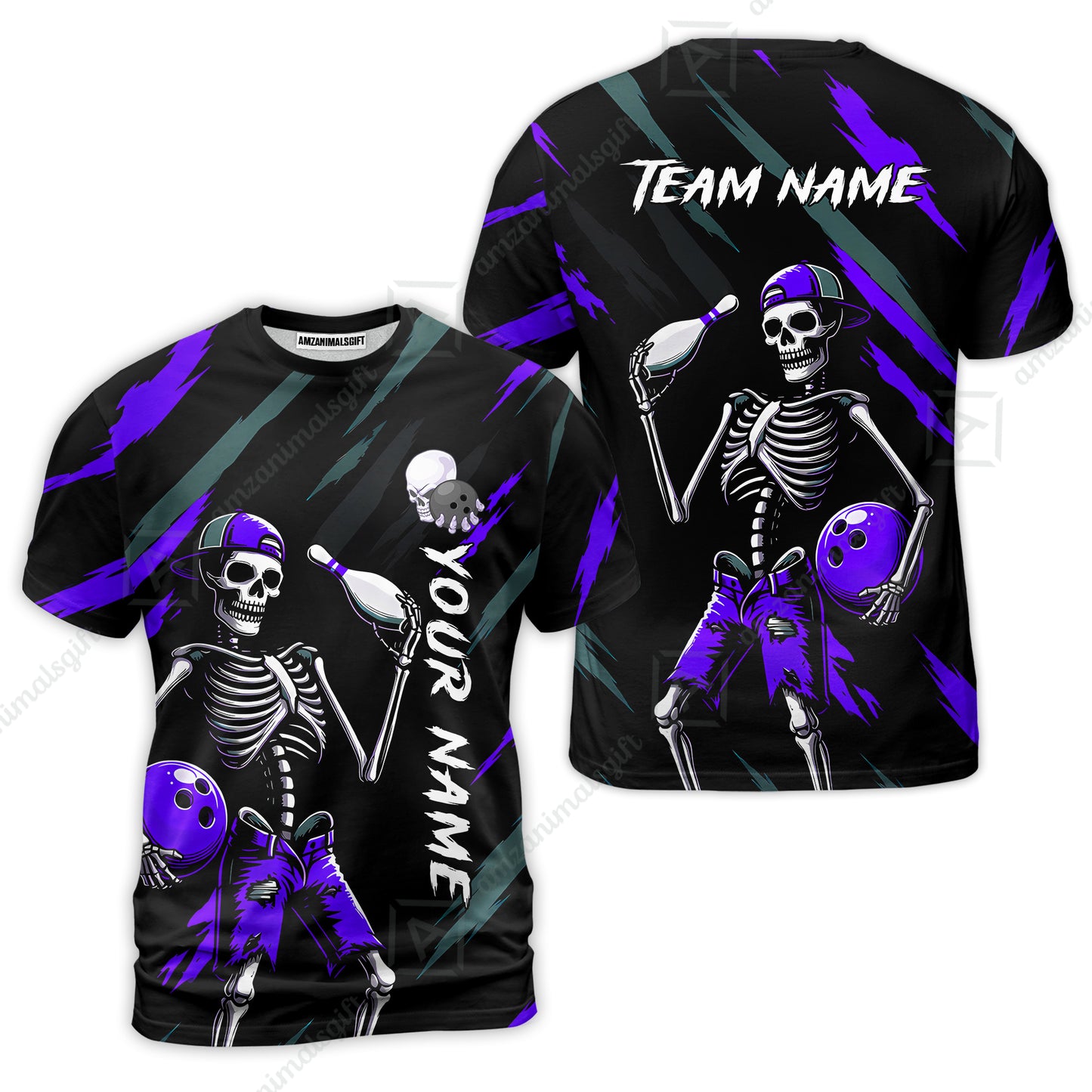 Customized Bowling Shirt, Bad Boy Skeleton Bowler, Personalized Polo Shirt For Players With Name & Team Name