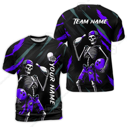 Customized Bowling Shirt, Bad Boy Skeleton Bowler, Personalized Polo Shirt For Players With Name & Team Name