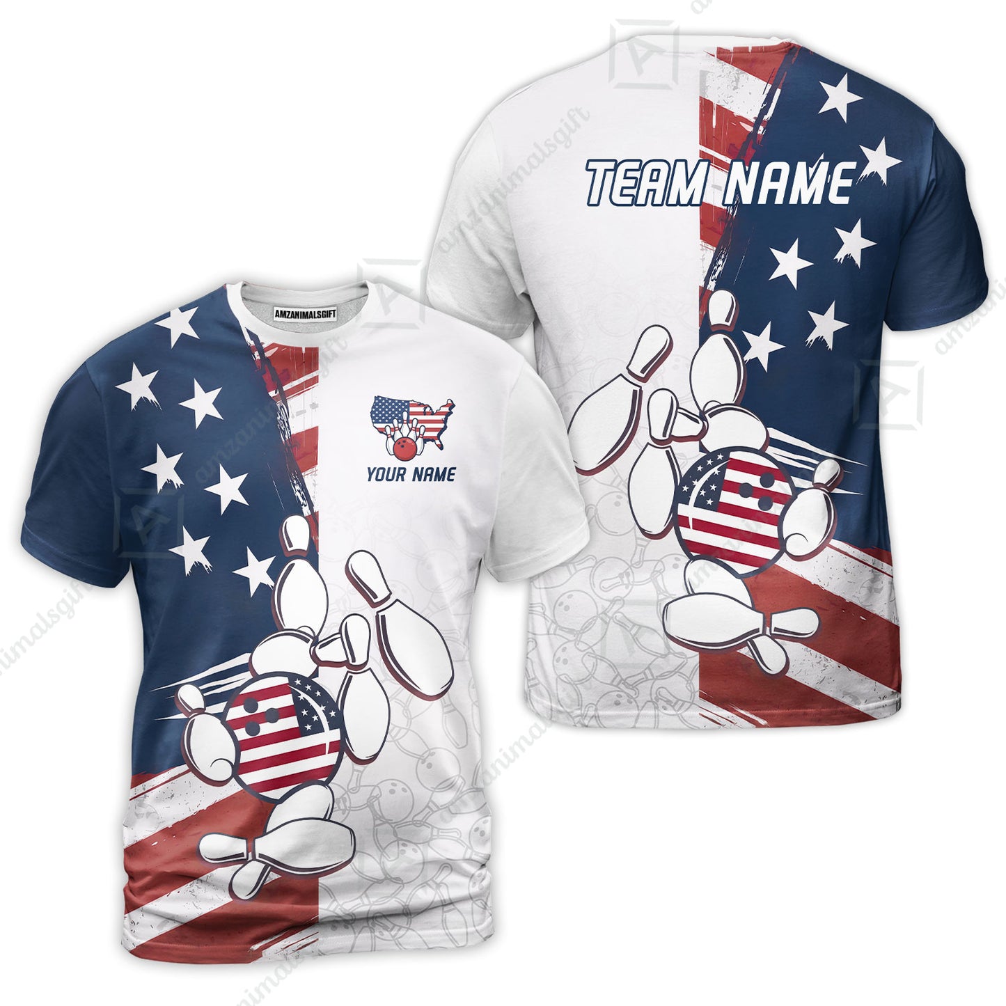 Custom Bowling Jersey Polo Shirt, USA Flag Bowling Ball Custom Bowling Jersey Team Shirt For Players With Name & Team Name