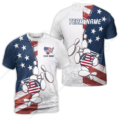 Custom Bowling Jersey Polo Shirt, USA Flag Bowling Ball Custom Bowling Jersey Team Shirt For Players With Name & Team Name
