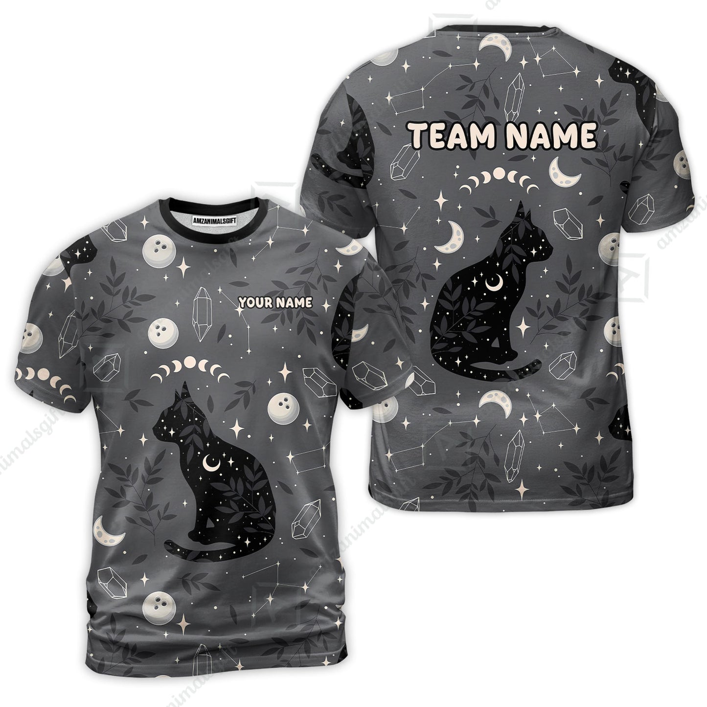 Custom Bowling Jersey Polo Shirt, Black Cat Moon Bowling Grass, Personalized Name And Team Name
