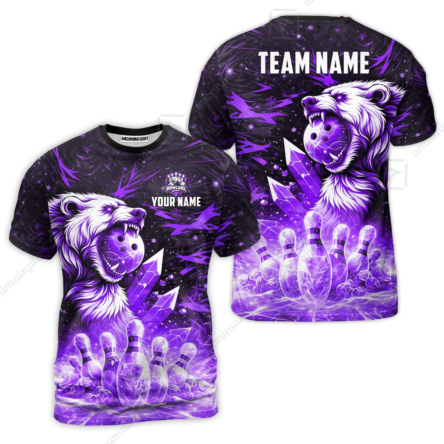 Custom Bowling Jersey Polo Shirt, Arctic Bear & Crystal Galaxy, Custom Bowling Jersey Team Shirt For Players With Name & Team Name