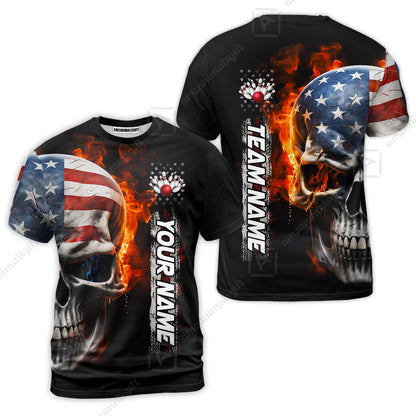 Custom Flaming USA Flag Bowling Jersey Polo Shirt, Custom Flaming USA Flag Bowling Jersey Team Shirt For Players With Name & Team Name