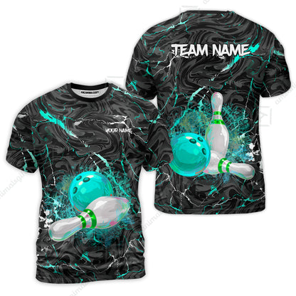 Customized Bowling Unisex Polo Shirt, Swirling Marbled Pattern Vibrant Veins, Bowling Uniforms, Personalized Name And Team Name