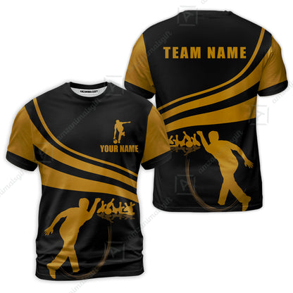 Bowling Custom Name T-Shirt - Black and Gold Men Bowlers Personalized T-Shirt