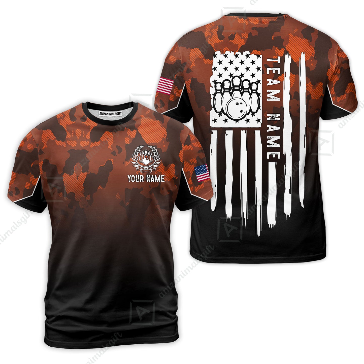 Custom Bowling Jersey Polo Shirt, Tactical Camo Patriotic Flag, Custom Bowling Jersey Team Shirt For Players With Name and Team Name