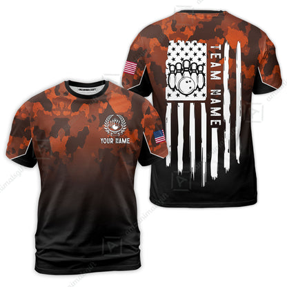 Custom Bowling Jersey Polo Shirt, Tactical Camo Patriotic Flag, Custom Bowling Jersey Team Shirt For Players With Name and Team Name