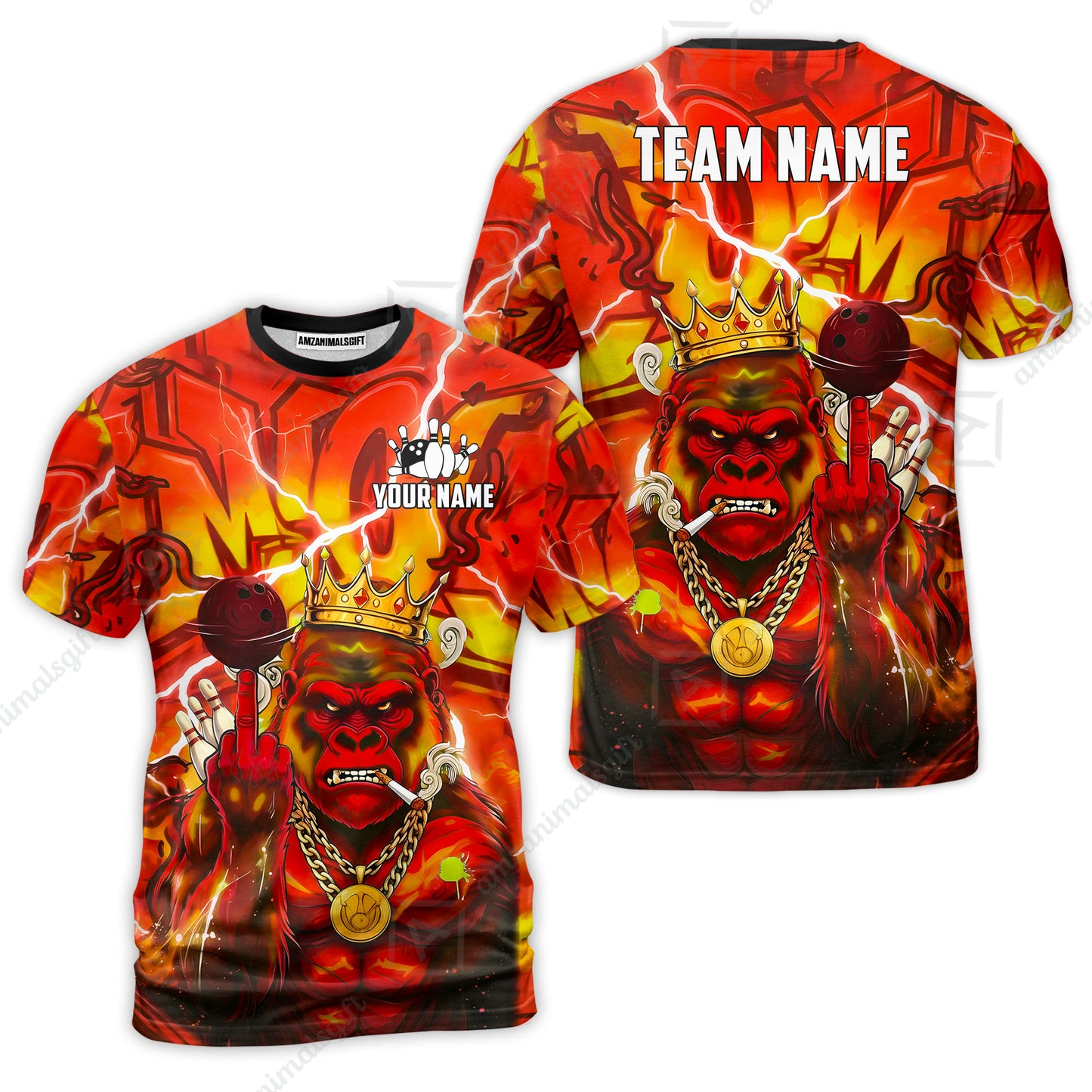 Custom Bowling Jersey Polo Shirt, Rebellious Gorilla King & Street Graffiti, Custom Bowling Jersey Team Shirt For Players With Name & Team Name