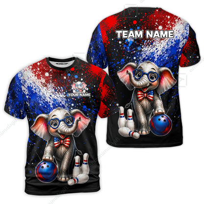 Custom Bowling Jersey Polo Shirt, Patriotic Elephant Bowling, Personalize Name and Team Name