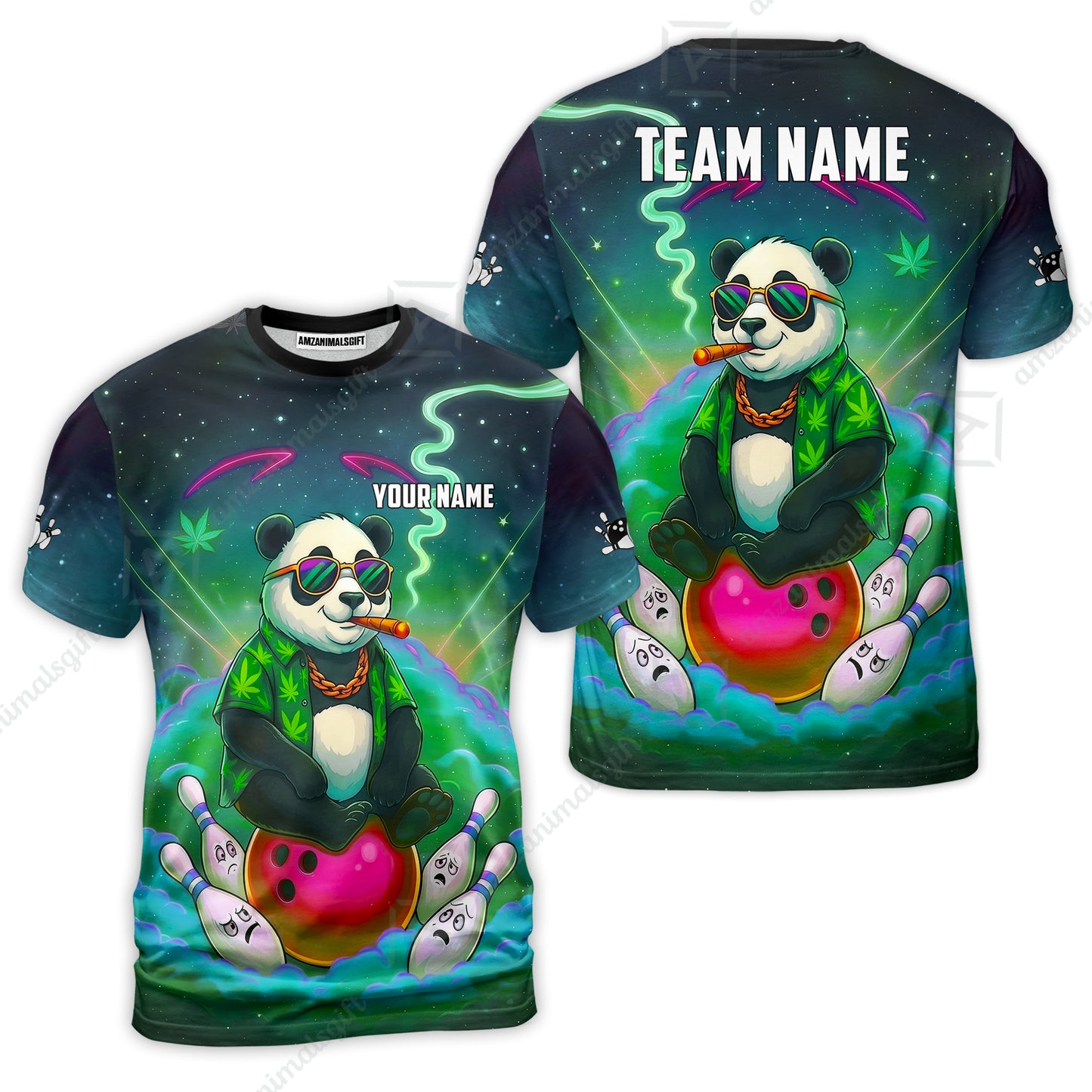 Custom Bowling Jersey Polo Shirt, Chill Panda & Cosmic Vibe, Custom Bowling Jersey Team Shirt For Players With Name & Team Name
