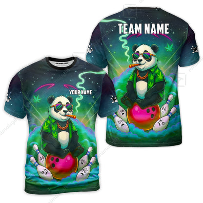Custom Bowling Jersey Polo Shirt, Chill Panda & Cosmic Vibe, Custom Bowling Jersey Team Shirt For Players With Name & Team Name