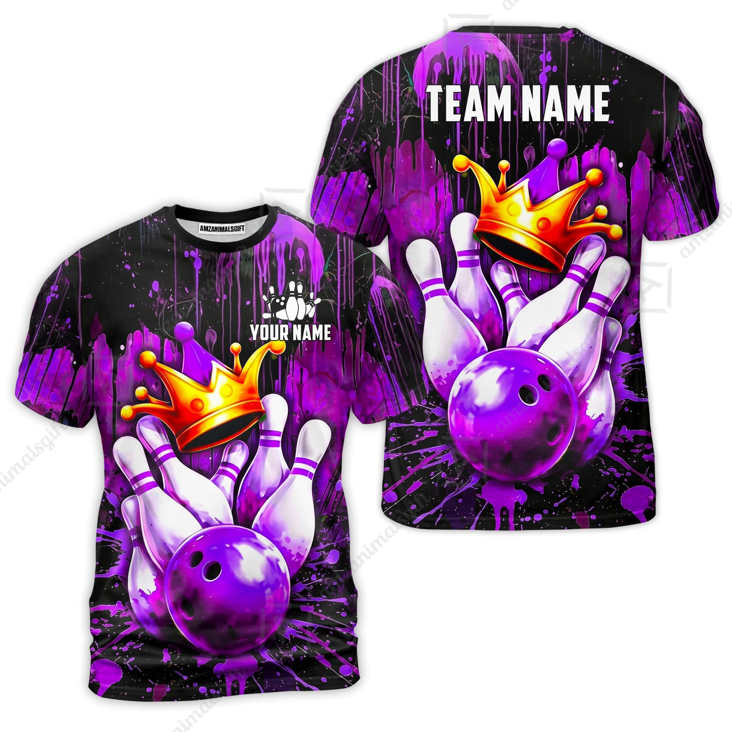 Custom Bowling Jersey Polo Shirt, Neon King Crown, Custom Bowling Jersey Team Shirt For Players With Name and Team Name