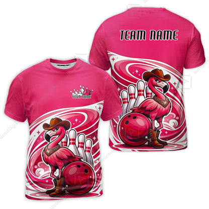 Custom Women Polo Shirt, Western Flamingo, Custom Bowling Women Polo Team Shirt For Players With Name & Team Name