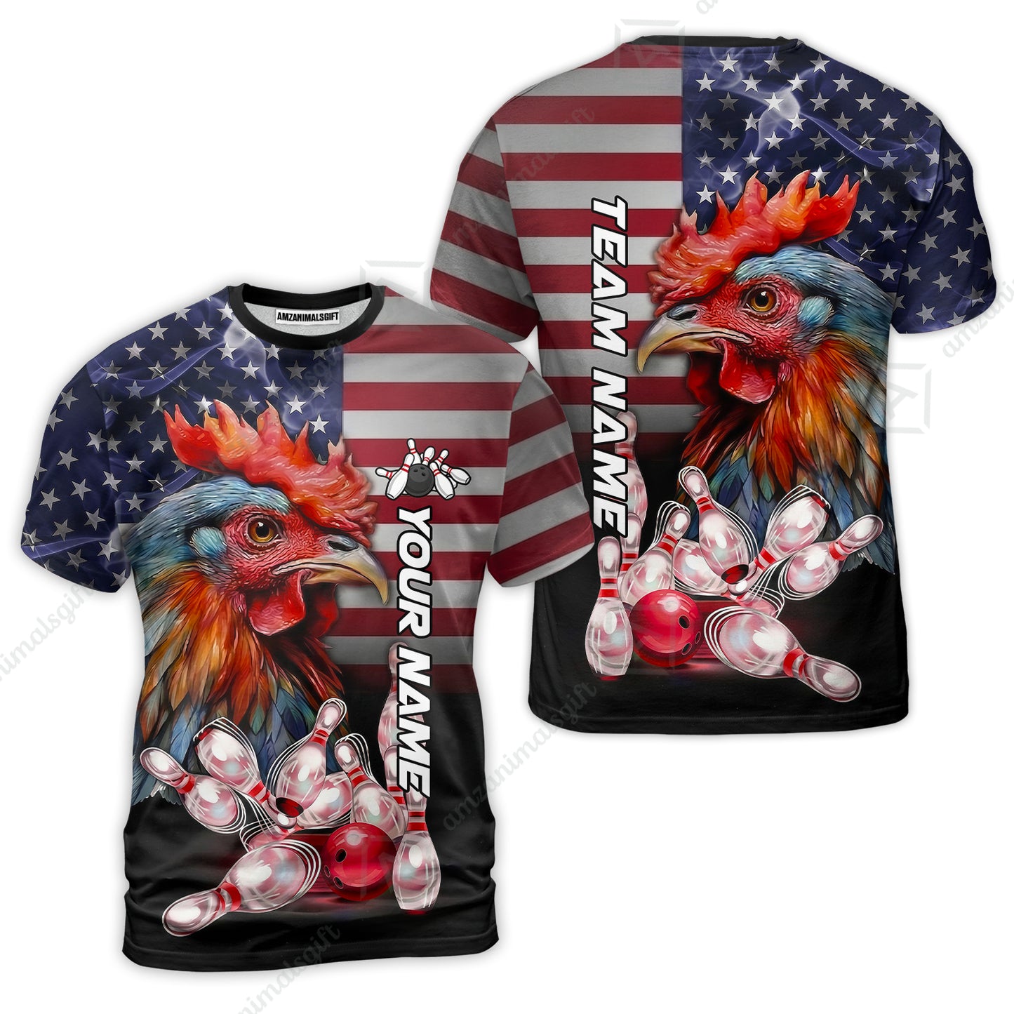 Custom Bowling Jersey Polo Shirt, Colorful Rooster Bowling Custom Bowling Jersey Team Shirt For Players With Name & Team Name