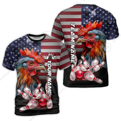 Custom Bowling Jersey Polo Shirt, Colorful Rooster Bowling Custom Bowling Jersey Team Shirt For Players With Name & Team Name